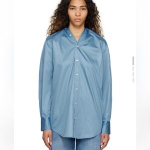 MM6 Maison Marigela Blue V-Neck Shirt - Sz 44/Medium-Large
